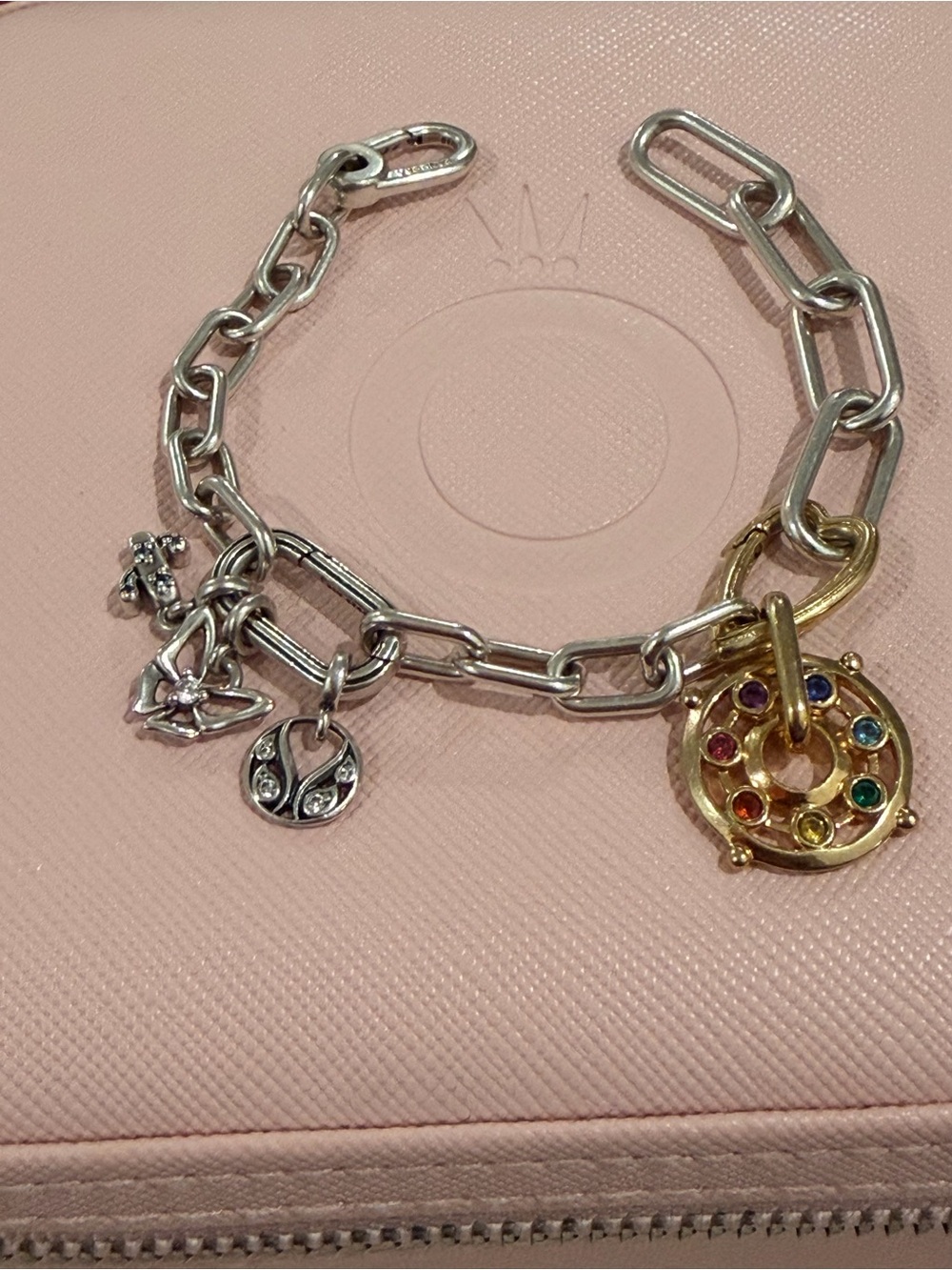 Authentic Pandora ME Two-tone Heart Link Chain Bracelet with charms
